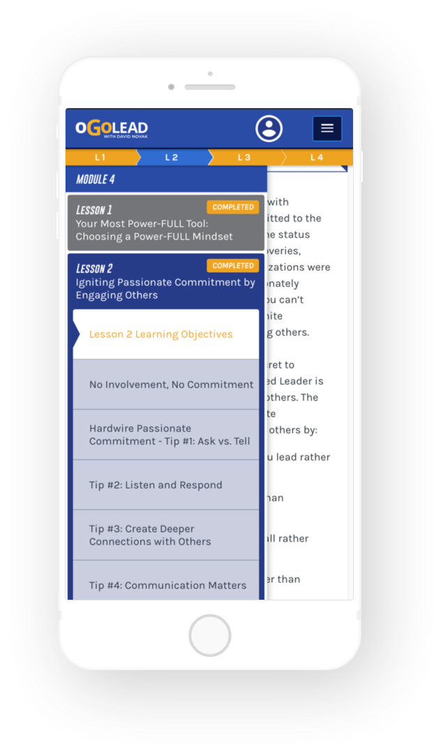 Mobile Navigation on oGoLead Learning Platform